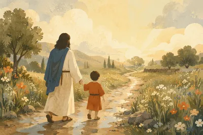 Parent and Child Walking After Rain