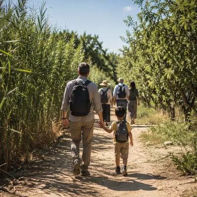 Parent and Child Walking Sunlit Faith Path