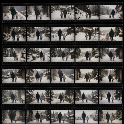 Parent and Child Walking Through Snow
