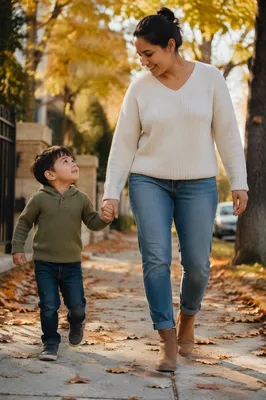 Mother and Son Walking Hand in Hand