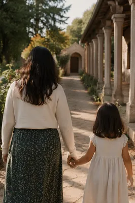 Parent and Child on Chapel Garden Path