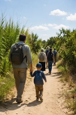 Parent and Child Walking Sunlit Country Path