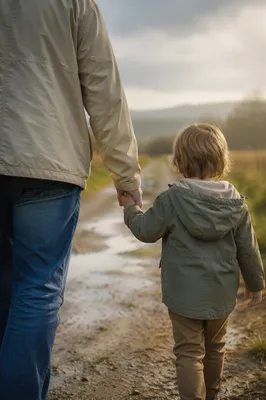 Parent and Child Walking After Rain
