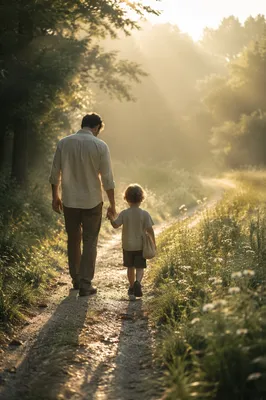 Parent and Child Walking Countryside Path