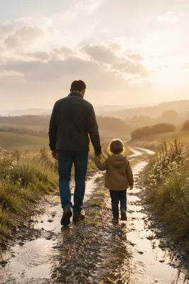 Parent and Child Walking in Morning Light