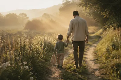 Parent and Child Walking Countryside Path