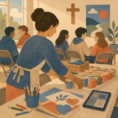Parent Preparing Table at Youth Gathering