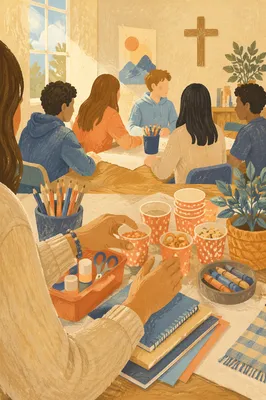 Parent Preparing Supplies in Community Room