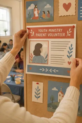 Hands Pinning Community Bulletin to Corkboard