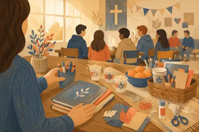 Volunteer Preparing Activity in Church Room