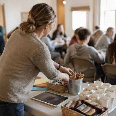 Parent Preparing Supplies in Community Room