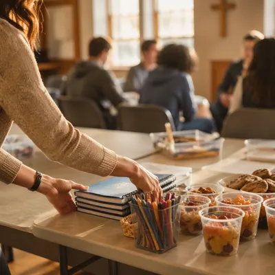 Volunteer Preparing Activity in Community Room