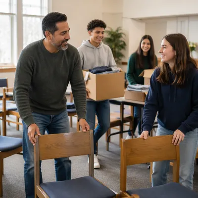 Parent Helping Teens in Community Room
