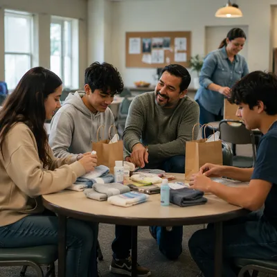 Parents and Teenagers Packing Care Packages