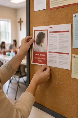 Hands Pinning Community Bulletin to Corkboard