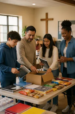 Parents Helping Teenagers in Church Community Room