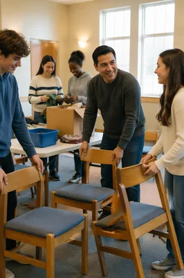 Parent Helping Teens in Community Room