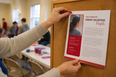 Hands Pinning Community Bulletin on Corkboard