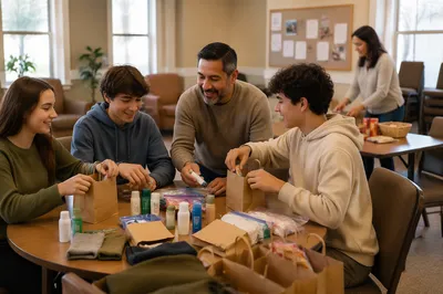 Parents Helping Teenagers in Church Fellowship Room