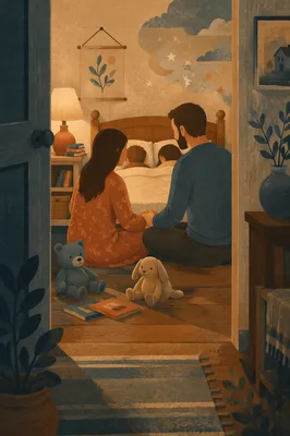 Parents Praying Over Children at Bedtime
