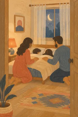 Parents Praying Over Children at Bedtime