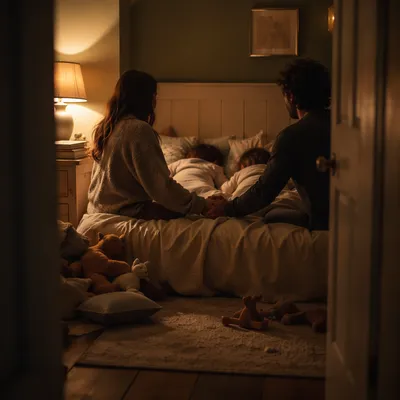 Parents Praying Over Children at Bedtime