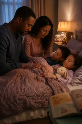 Parents Praying Over Children at Bedtime