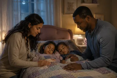 Parents Praying Over Children at Bedtime