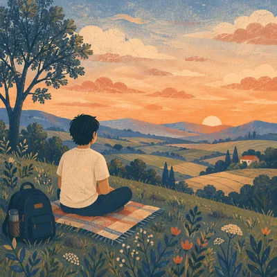 Peaceful Hillside Meditation at Sunset
