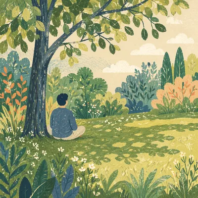 Peaceful Meditation Under Sunlit Park Tree