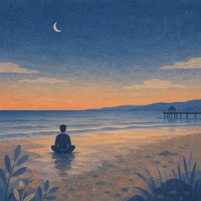 Peaceful Meditation on Twilight Shoreline