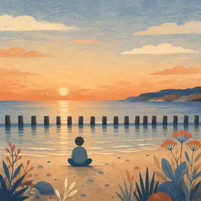 Peaceful Beach Meditation at Golden Twilight