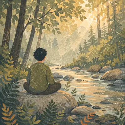 Peaceful Meditation by Forest Stream
