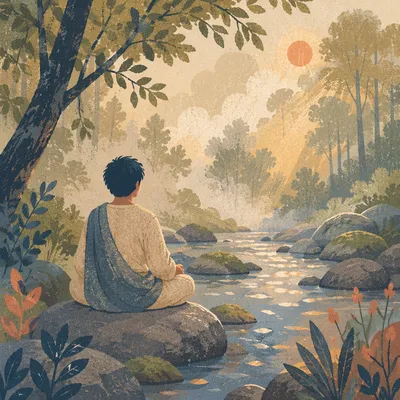 Peaceful Meditation by Forest Stream