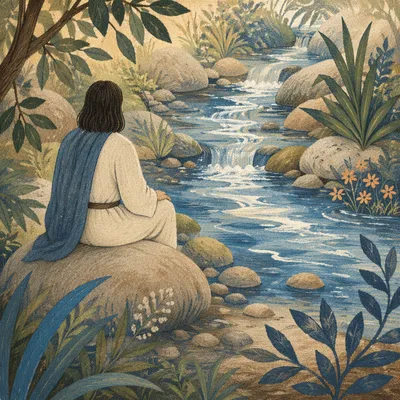 Peaceful Meditation Beside a Garden Stream