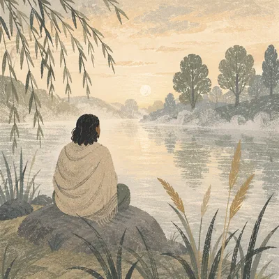 Peaceful Dawn Meditation by Misty River