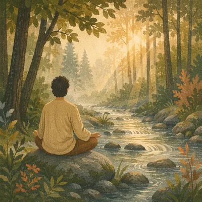 Peaceful Meditation Beside a Forest Stream