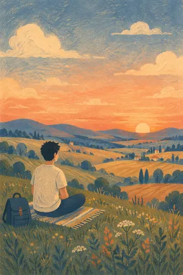 Peaceful Meditation on Sunset Hillside