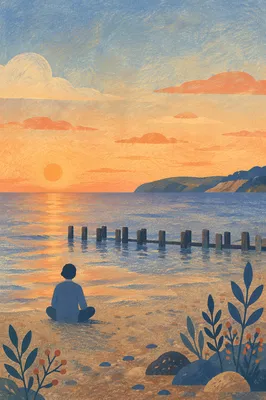 Peaceful Beach Meditation at Golden Twilight