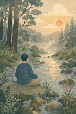 Peaceful Meditation by Forest Stream