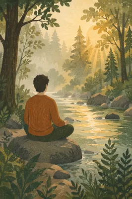Peaceful Meditation by Forest Stream