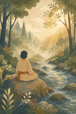 Peaceful Meditation by Forest Stream