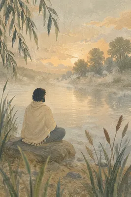 Peaceful Dawn Meditation by Misty River