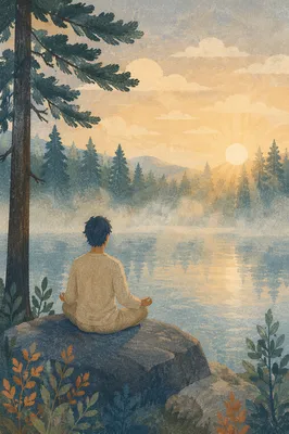 Peaceful Meditation by Misty Forest Lake