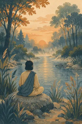 Peaceful Dawn Meditation by Forest Stream