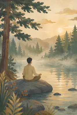 Peaceful Meditation by a Misty Forest Lake