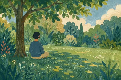 Peaceful Meditation in Sunlit Green Park