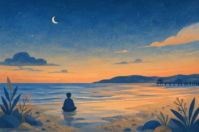 Peaceful Meditation by Twilight Ocean Shore