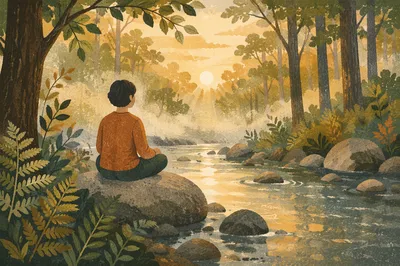 Peaceful Meditation by Forest Stream