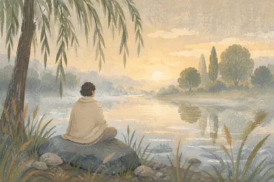 Peaceful Dawn Meditation by Misty River